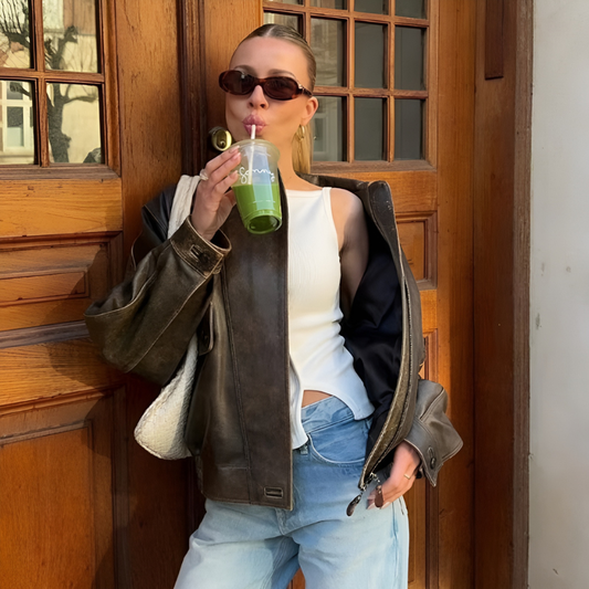 Veste rétro en cuir végan Adèle